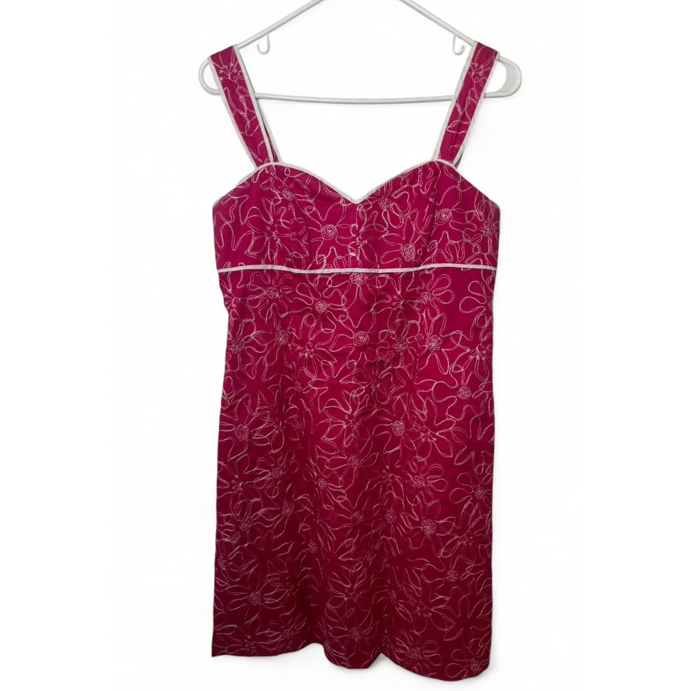 Lilly Pulitzer Pink Floral Embroidered Cotton Shift Dress Sweetheart Neck Size 6